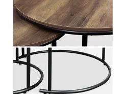 Mesa redonda nido con efecto madera, set de 2 madera