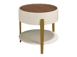 Mesa rincón redonda nogal, madera beige y acero pulido dorado 2150 ANGEL CERDA