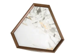 Mesa rincón triangular mármol porcelánico y nogal 2134 ANGEL CERDA