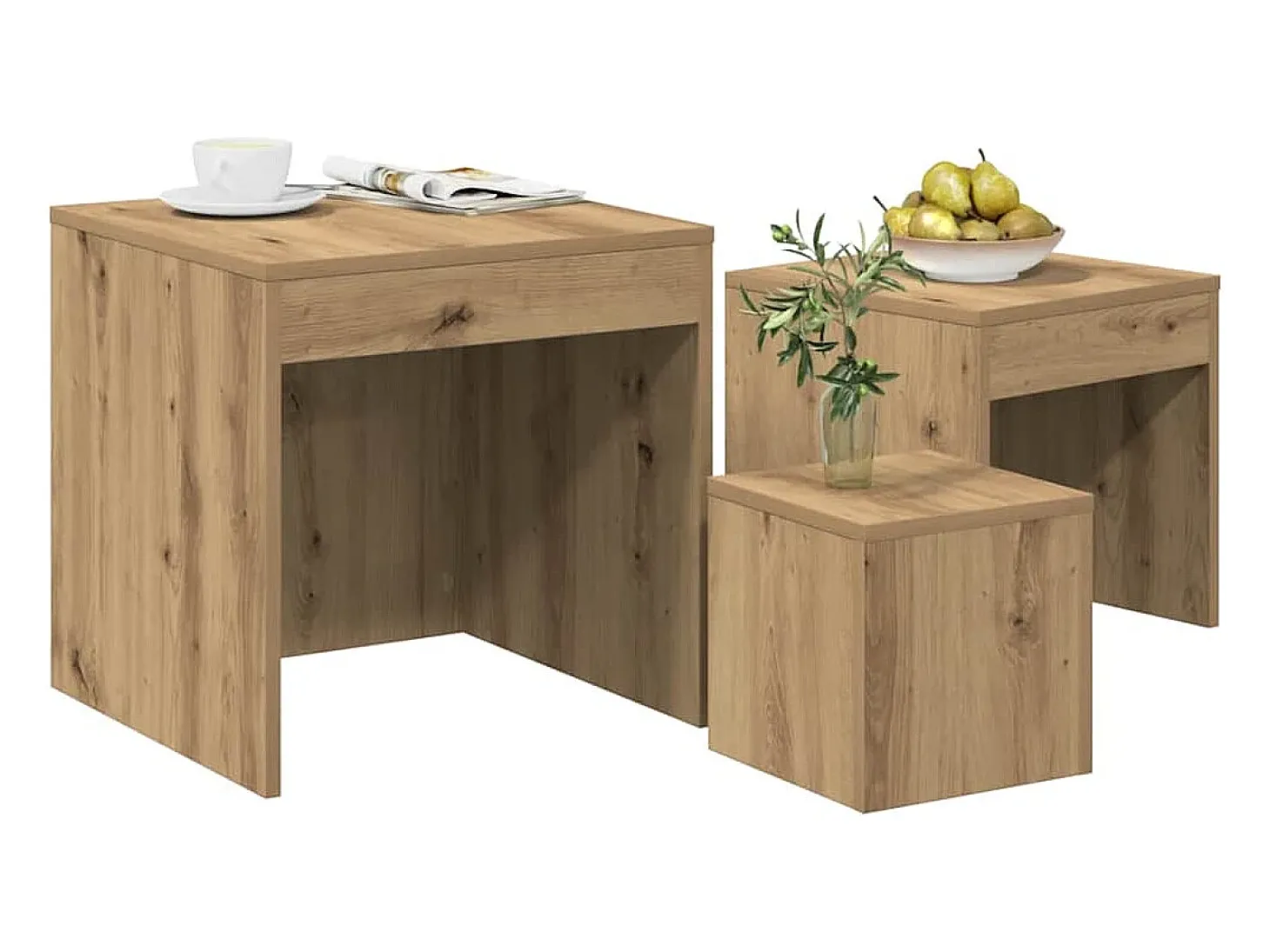 Mesas apilables 3 pzas madera contrachapada color roble artisan