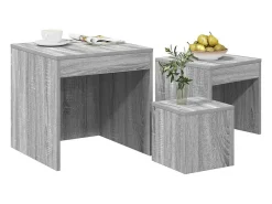 Mesas apilables 3 pzas madera contrachapada color gris Sonoma
