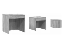 Mesas apilables 3 pzas madera contrachapada color gris Sonoma
