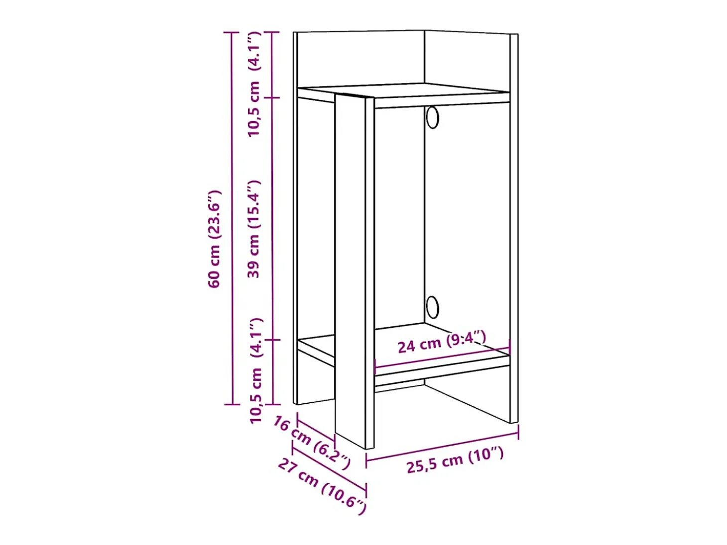 Mesas auxiliares 2 uds con estante ahumado roble 25,5x27x60 cm