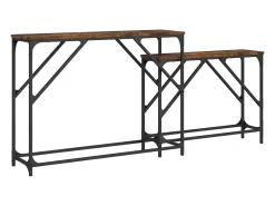 Mesas consola apilables 2 piezas madera ingeniería roble ahumado