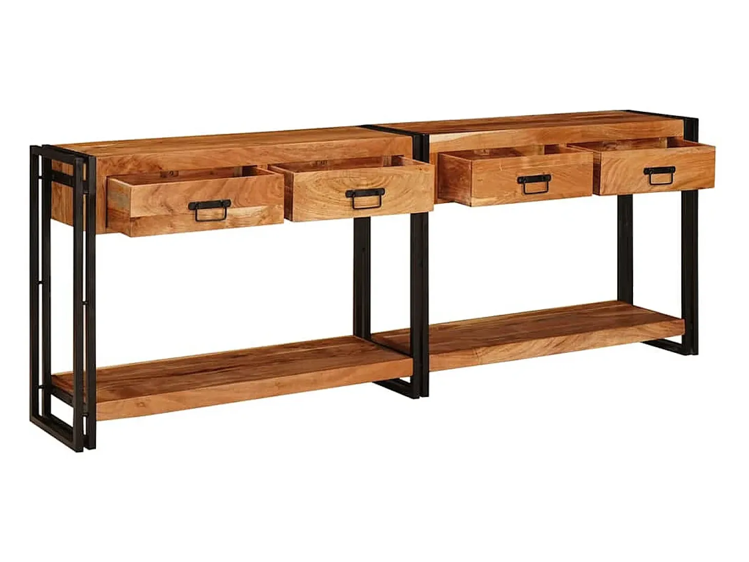 Mesas consola con cajón 2 piezas Marrón Madera maciza de Acacia