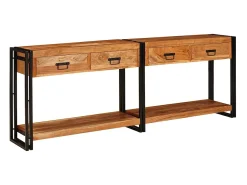 Mesas consola con cajón 2 piezas Marrón Madera maciza de Acacia