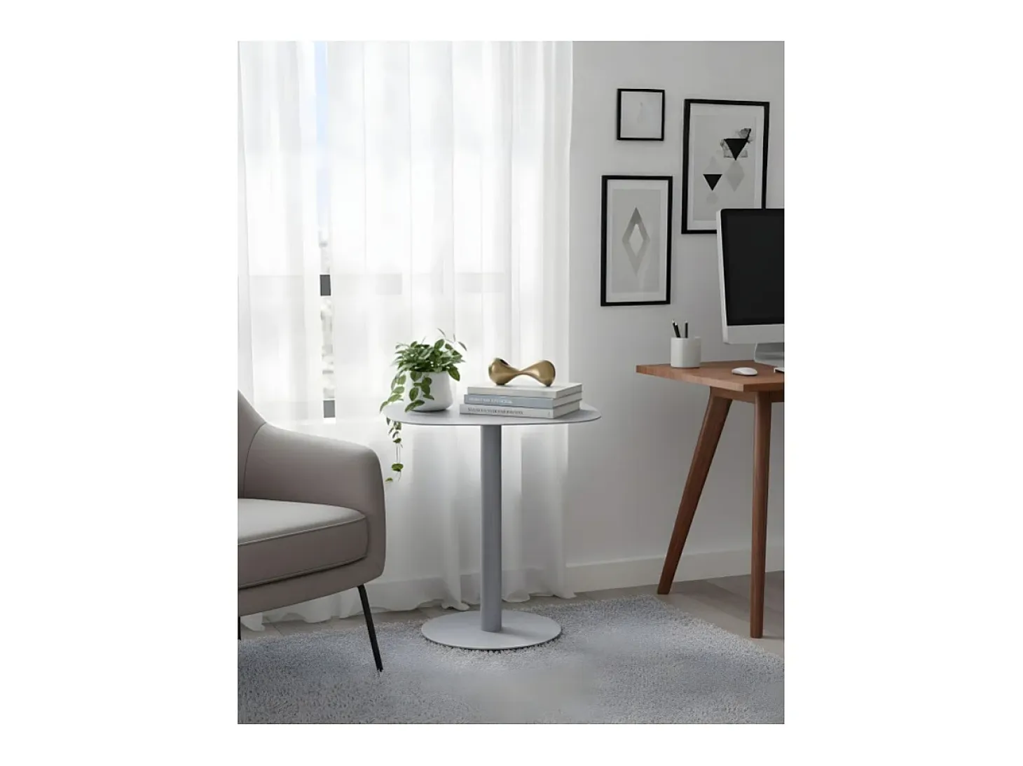 Mesita Auxiliar Salón, Metálica, Diseño Escandinavo, Funcional – Gris - 51*49*38 cm – SKANDY