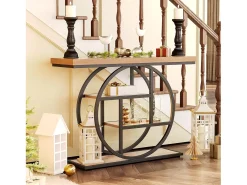 Mesita de entrada de 4 niveles detrás del sofá, mesita de salón estilo farmhouse de 105 cm para el salón, mesita de entrada para el vestíbulo