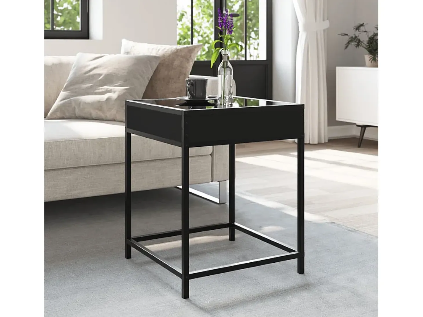 Mesita de noche con Infinity LED negra 40x40x51 cm