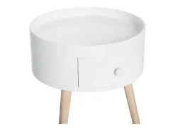Mesita de noche, mesa auxiliar con tablero de borde elevado y patas de madera, φ38 x 45 cm, MDF + Madera