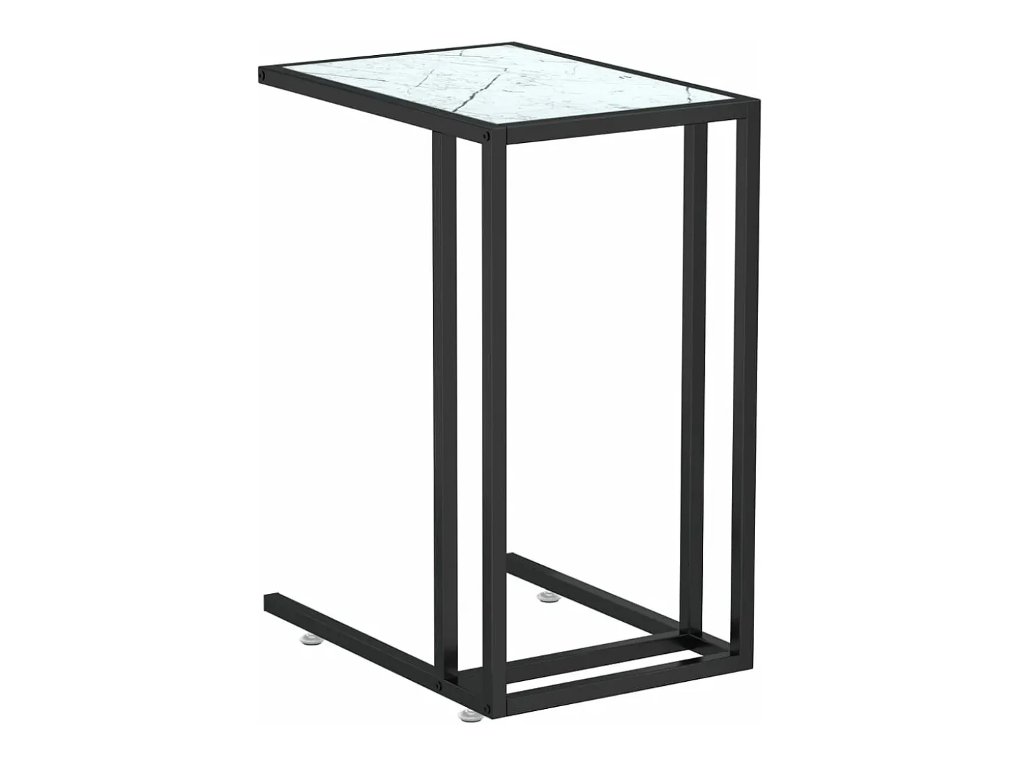 Mesita ordenador vidrio transparente blanco mármol 50x35x65cm
