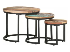 Mesitas auxiliares 3 piezas madera maciza reciclada