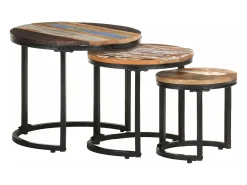 Mesitas auxiliares 3 piezas madera maciza reciclada