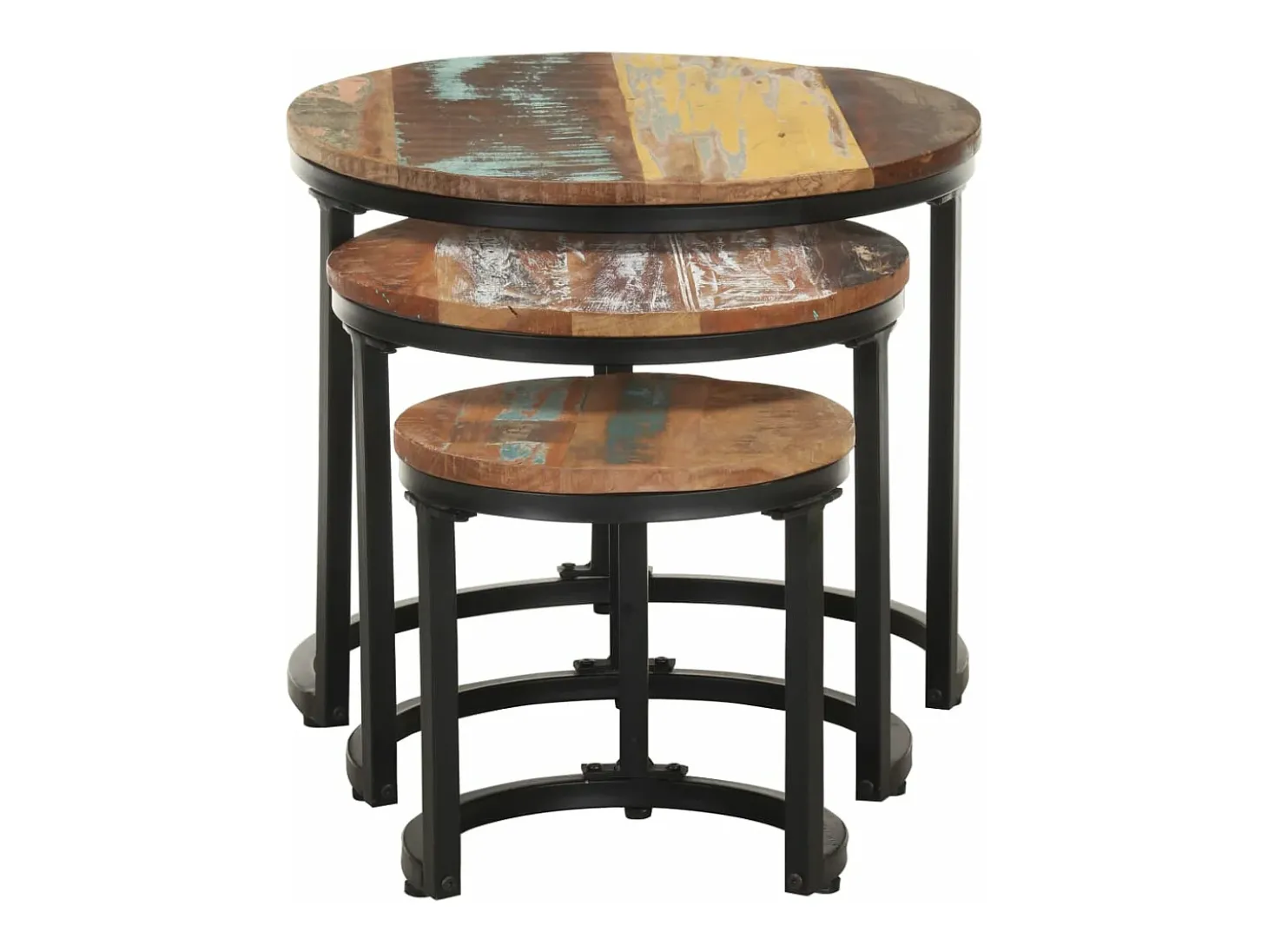 Mesitas auxiliares 3 piezas madera maciza reciclada