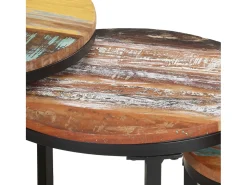 Mesitas auxiliares 3 piezas madera maciza reciclada