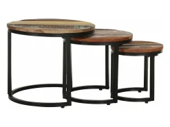 Mesitas auxiliares 3 piezas madera maciza reciclada