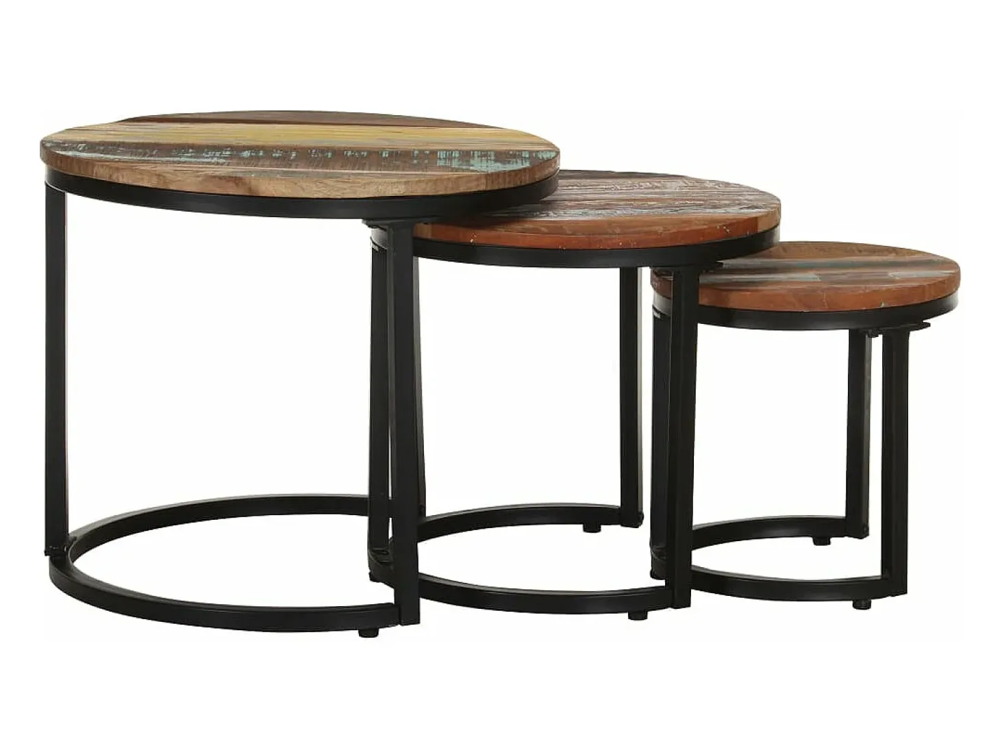 Mesitas auxiliares 3 piezas madera maciza reciclada