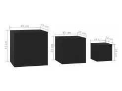 Mesitas auxiliares 3 unidades madera contrachapada negro