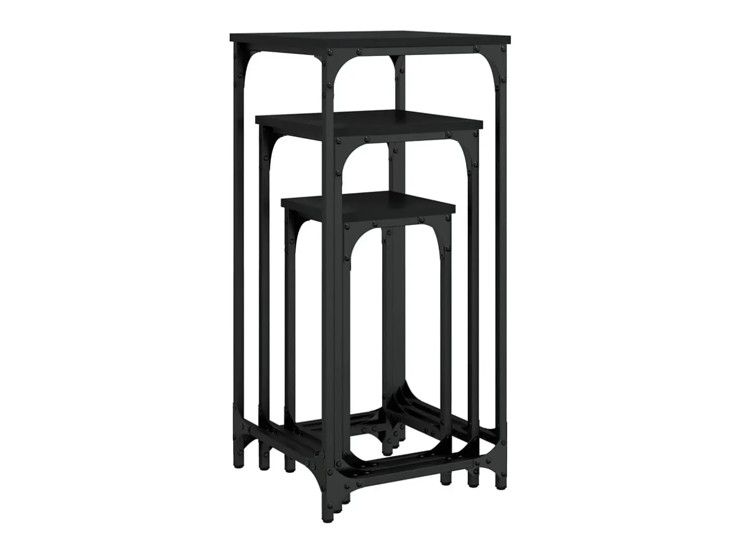Mesitas auxiliares apilables 3 unidades madera de ingeniería negro