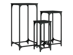 Mesitas auxiliares apilables 3 unidades madera de ingeniería negro