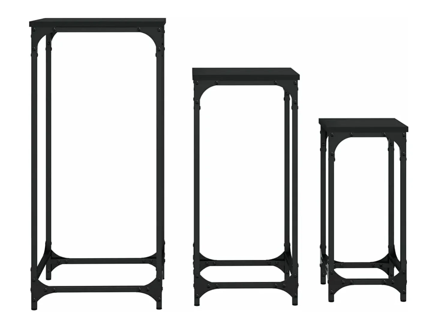 Mesitas auxiliares apilables 3 unidades madera de ingeniería negro
