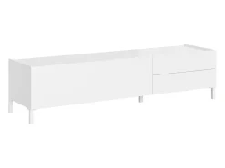 Meuble de TV 1 puerta abatible y 2 cajones 160x42x40 cm Solaria blanco brillante