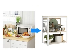 Meyvaser Estantería de Cocina, Unidad de Cocina con estantes, Marco de Metal Blanco, Estante Industrial para microondas 50x30x71,5 Cm