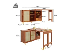Mobile bar girevole con 2 ante scorrevoli in rattan e cassetto - marrone
