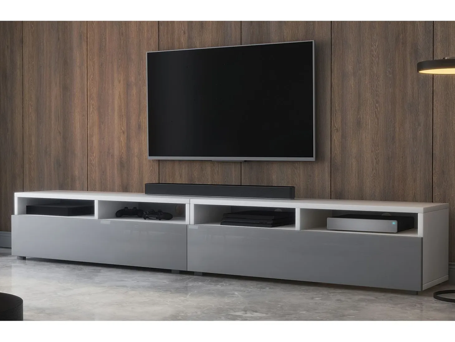Mobile TV - bianco opaco / grigio lucido - 200 cm - REDNAW