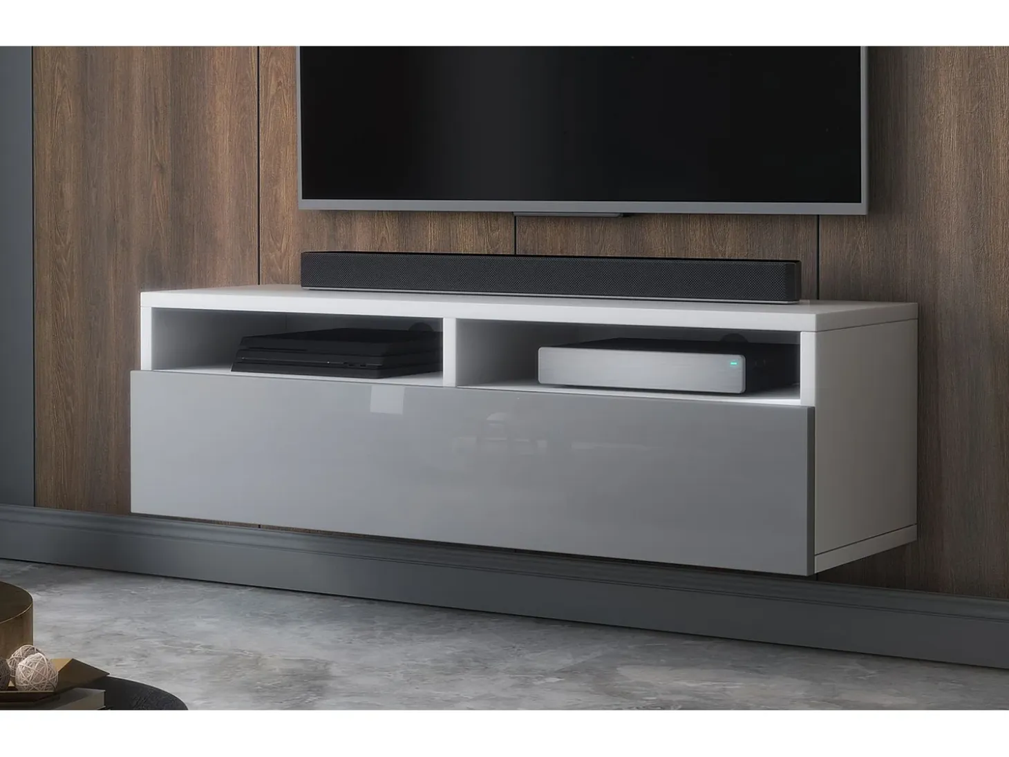 Mobile TV con cassetto - bianco opaco / grigio lucido - 100 cm - REDNAW