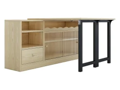Mobiliario de bar, Buffet con mesa plegable retráctil - gran espacio de almacenamiento - Natural y Negro