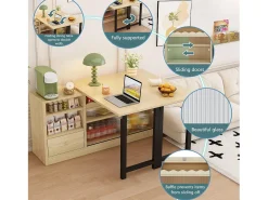 Mobiliario de bar, Buffet con mesa plegable retráctil - gran espacio de almacenamiento - Natural y Negro