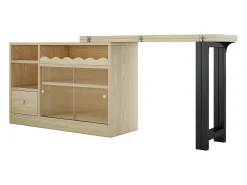 Mobiliario de bar, Buffet con mesa plegable retráctil - gran espacio de almacenamiento - Natural y Negro