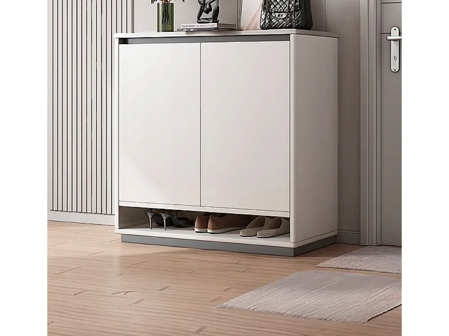 MODERNA CÓMODA BLANCA CON GRAN CAPACIDAD PARA ZAPATOS ESTANTERÍA DE 2 PUERTAS ESTRECHA