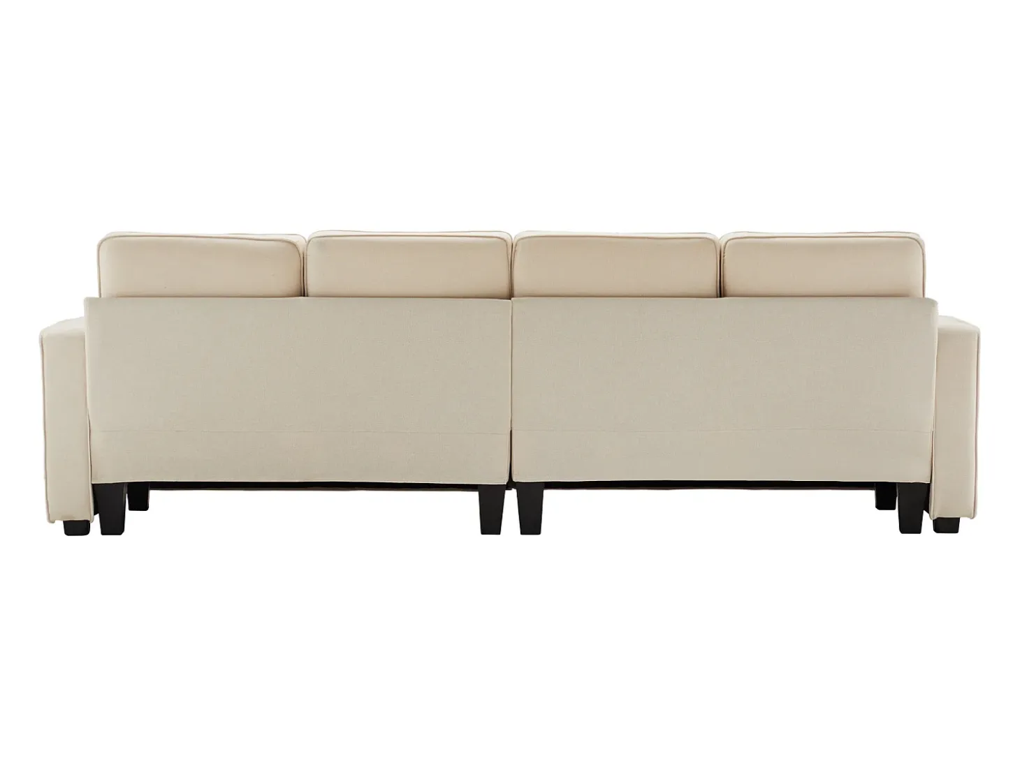Moderno sofá de 4 plazas de lino beige con bolsillos laterales y 4 cojines: ideal para salón, oficina o apartamento