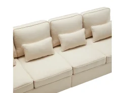 Moderno sofá de 4 plazas de lino beige con bolsillos laterales y 4 cojines: ideal para salón, oficina o apartamento