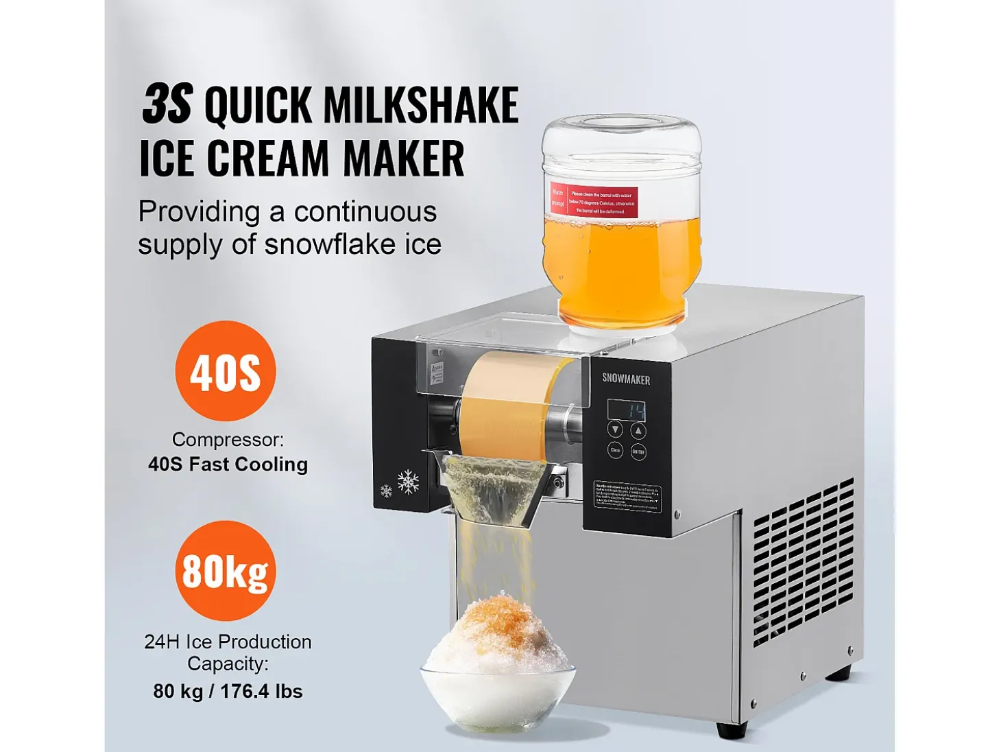 Máquina de Hielo Comercial SucceBuy en Copos de Nieve, 80 kg/24 H en Acero Inoxidable