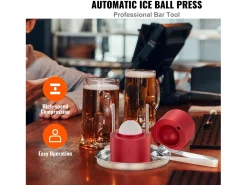 Máquina de Hielo SucceBuy 60 mm, Prensa de Hielo Esferas de Aluminio Redondo para Whisky, Rojo