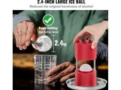 Máquina de Hielo SucceBuy 60 mm, Prensa de Hielo Esferas de Aluminio Redondo para Whisky, Rojo