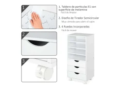 Mueble auxiliar Vinsetto 3 cajones + 4 estantes + ruedas blanco 83x40x30 cm