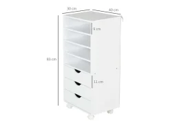 Mueble auxiliar Vinsetto 3 cajones + 4 estantes + ruedas blanco 83x40x30 cm