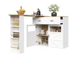 Mueble bar extensible - 138-204 x 39 x 104 cm - Mesa de comedor giratoria 360° - con 2 puertas + 1 cajón - MDF - blanco