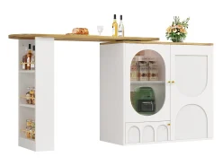 Mueble bar giratorio - 138 x 73 x 105 cm - 3 puertas + separadores extraíbles - MDF + Metal - blanco
