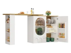 Mueble bar giratorio - 138 x 73 x 105 cm - 3 puertas + separadores extraíbles - MDF + Metal - blanco
