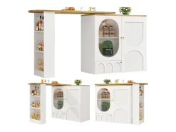 Mueble bar giratorio - 138 x 73 x 105 cm - 3 puertas + separadores extraíbles - MDF + Metal - blanco