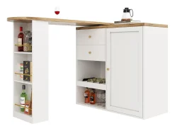 Mueble bar giratorio - 204 x 39 x 104 cm - con 2 cajones y 1 puerta - 5 espacios de almacenamiento abiertos - blanco