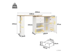 Mueble bar giratorio - 204 x 39 x 104 cm - con 2 cajones y 1 puerta - 5 espacios de almacenamiento abiertos - blanco