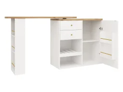 Mueble bar giratorio - 204 x 39 x 104 cm - con 2 cajones y 1 puerta - 5 espacios de almacenamiento abiertos - blanco