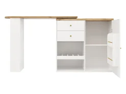 Mueble bar giratorio - 204 x 39 x 104 cm - con 2 cajones y 1 puerta - 5 espacios de almacenamiento abiertos - blanco