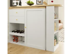 Mueble bar giratorio - 204 x 39 x 104 cm - con 2 cajones y 1 puerta - 5 espacios de almacenamiento abiertos - blanco